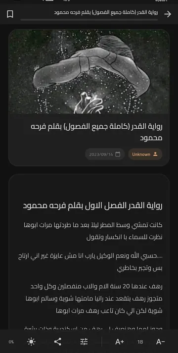 صفحة الرواية وفصولها